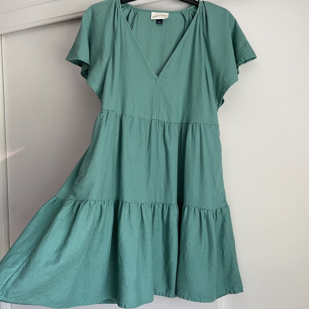 Women's Flutter Short Sleeve Mini Skater Dress S Green Linen Universal Thread - Picture 4 of 12